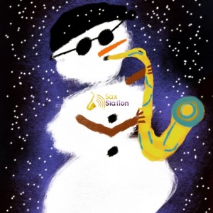 snowman playing saxophone