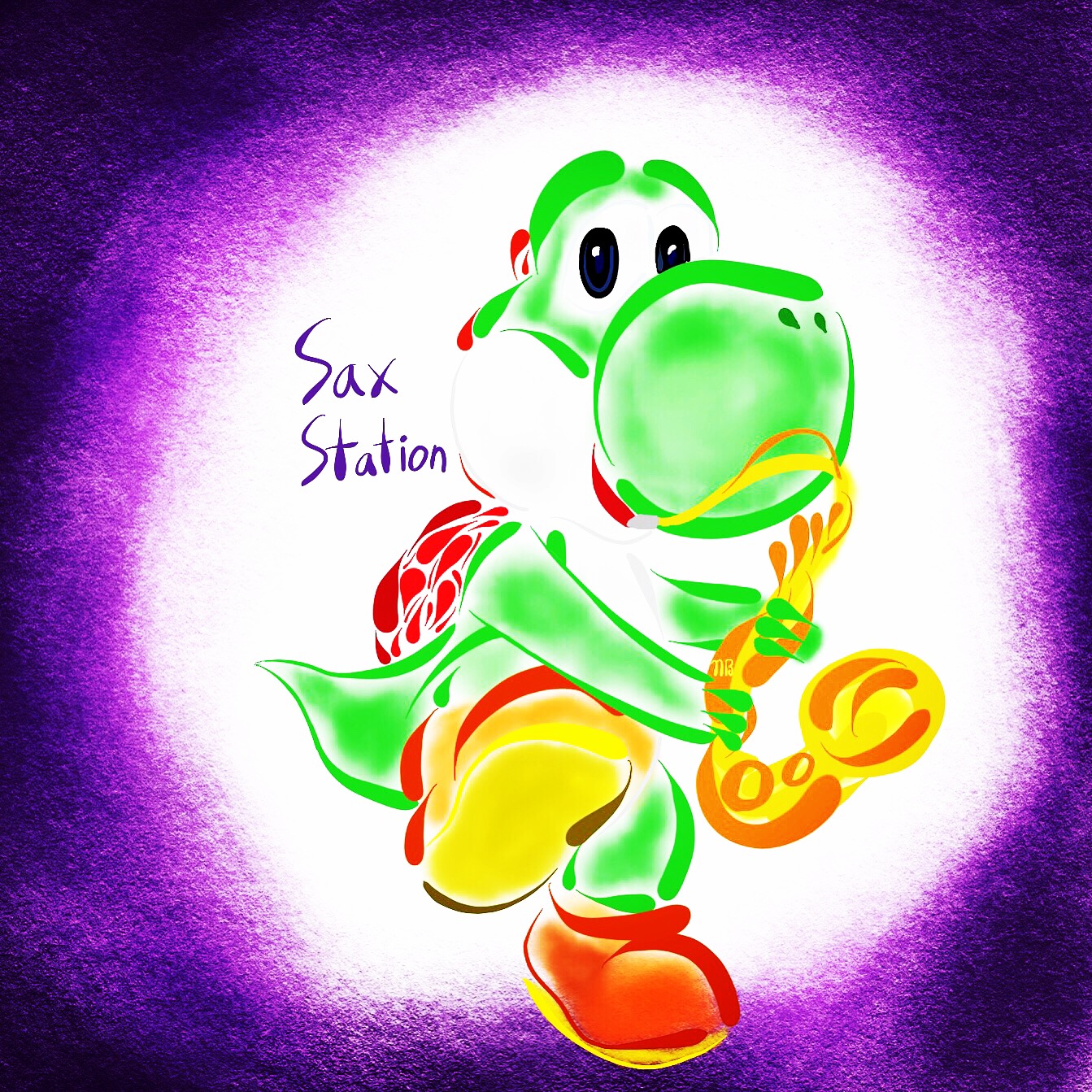 Yoshi Playing Instruments Yoshi Playing Saxophone (Drawing)