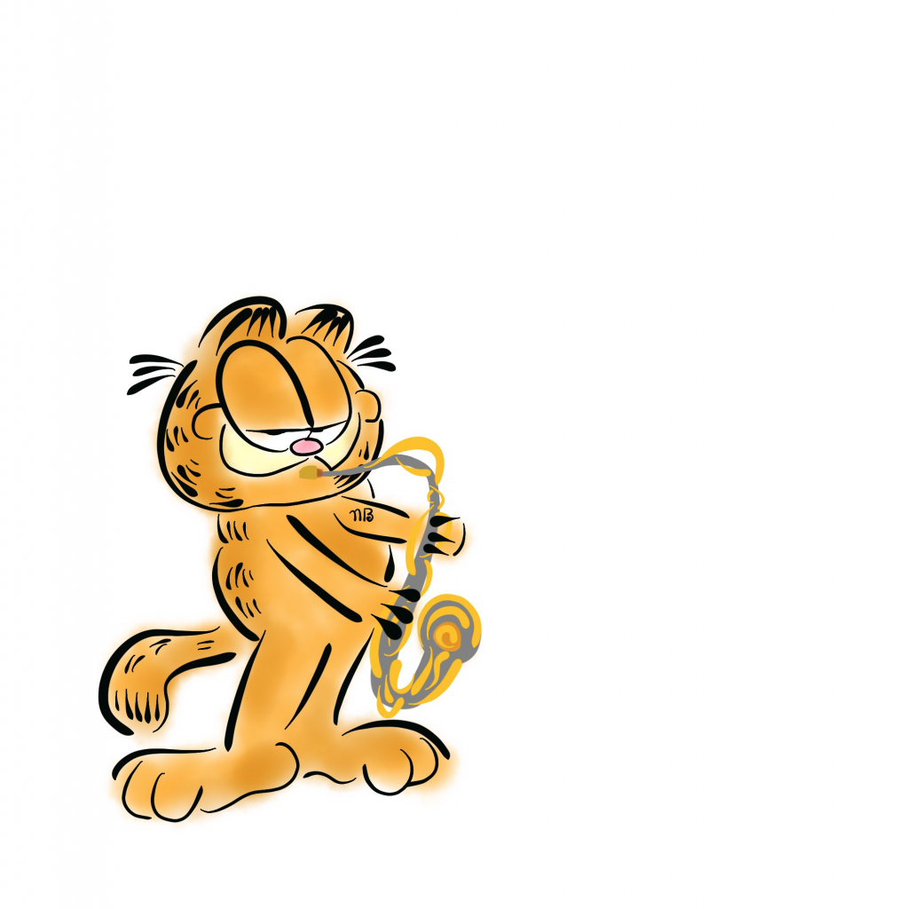 Garfield playing saxophone drawing 
